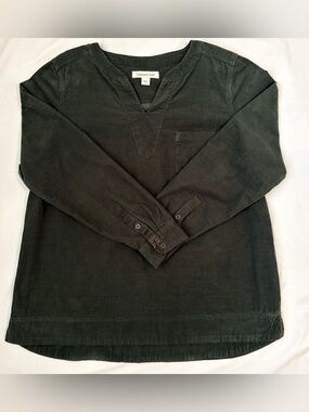 Coldwater Creek Olive Green Corduroy Split Neck Tunic Top Size M